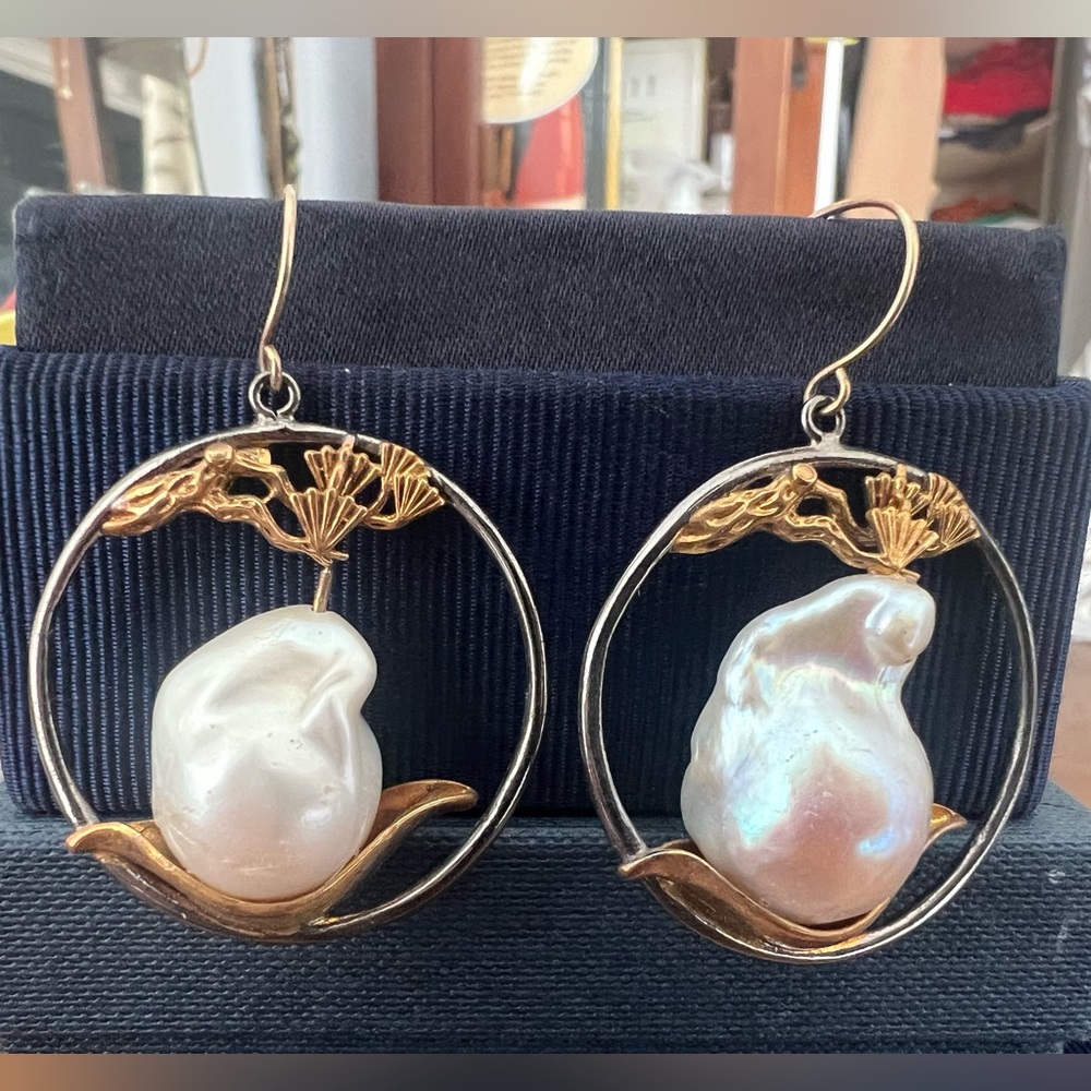 Mother of pearl earrings. Gold & Silver. Never worn. Still in gift box.